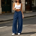 thumbnail image 3 of Chiccall Solid Cotton Linen Women's Loose Wide Leg Trousers with Pockets High Waist Button Casual Barrel Pants, 3 of 8