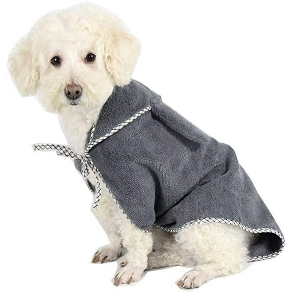 Pet Bathrobe Towel, Dog Hoodies Rabbit Ear Bath Robe Quick Drying Absorbent Washcloth Coat for Puppy Dogs and Cats (S, Grey)