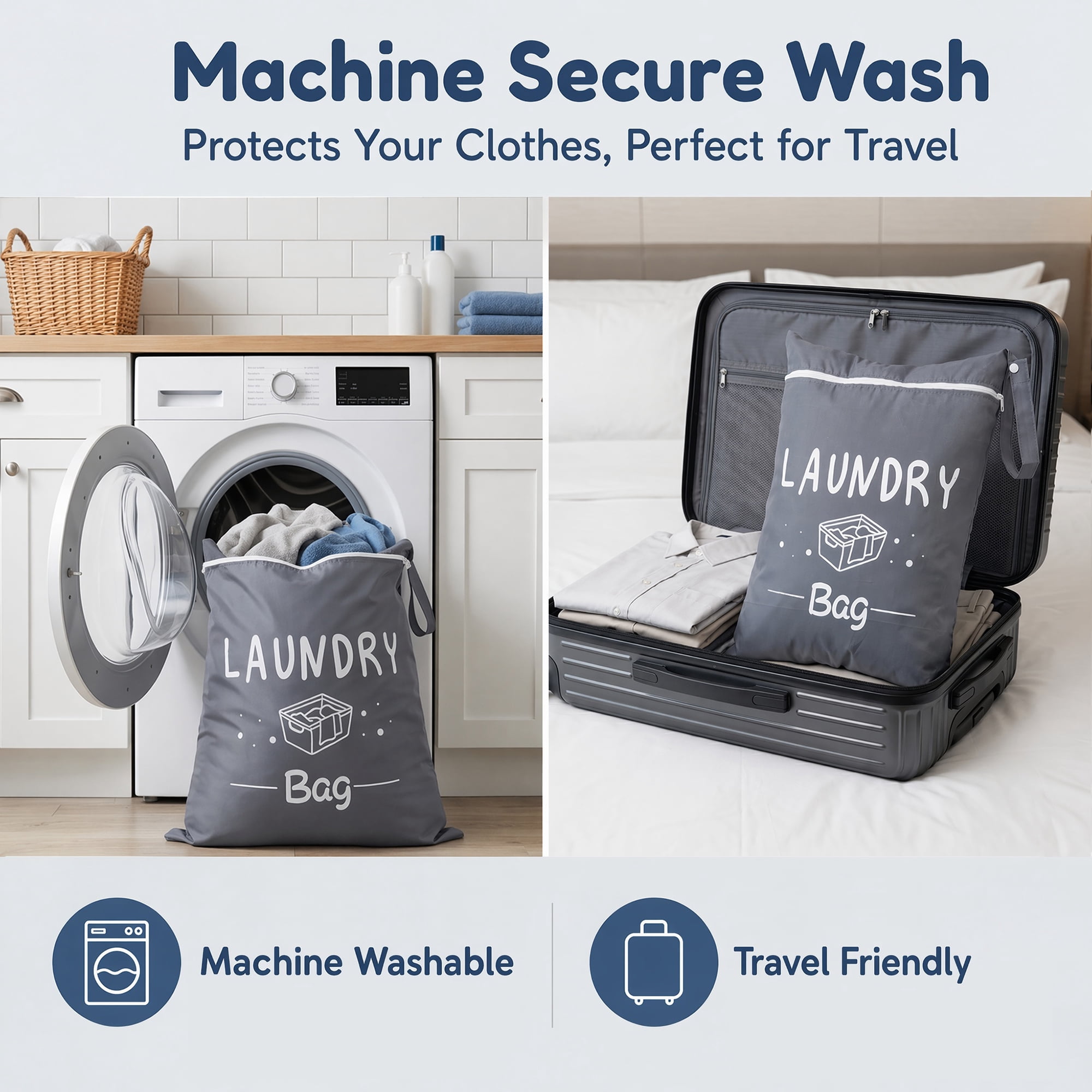 Unique Bargains 2Pcs Waterproof Wet Dry Lightweight Mesh Laundry Bag Gray 15" x 18.9"