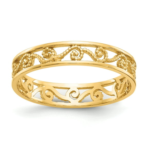 14k Yellow Gold Polished & Textured Filigree Women's Ring Band