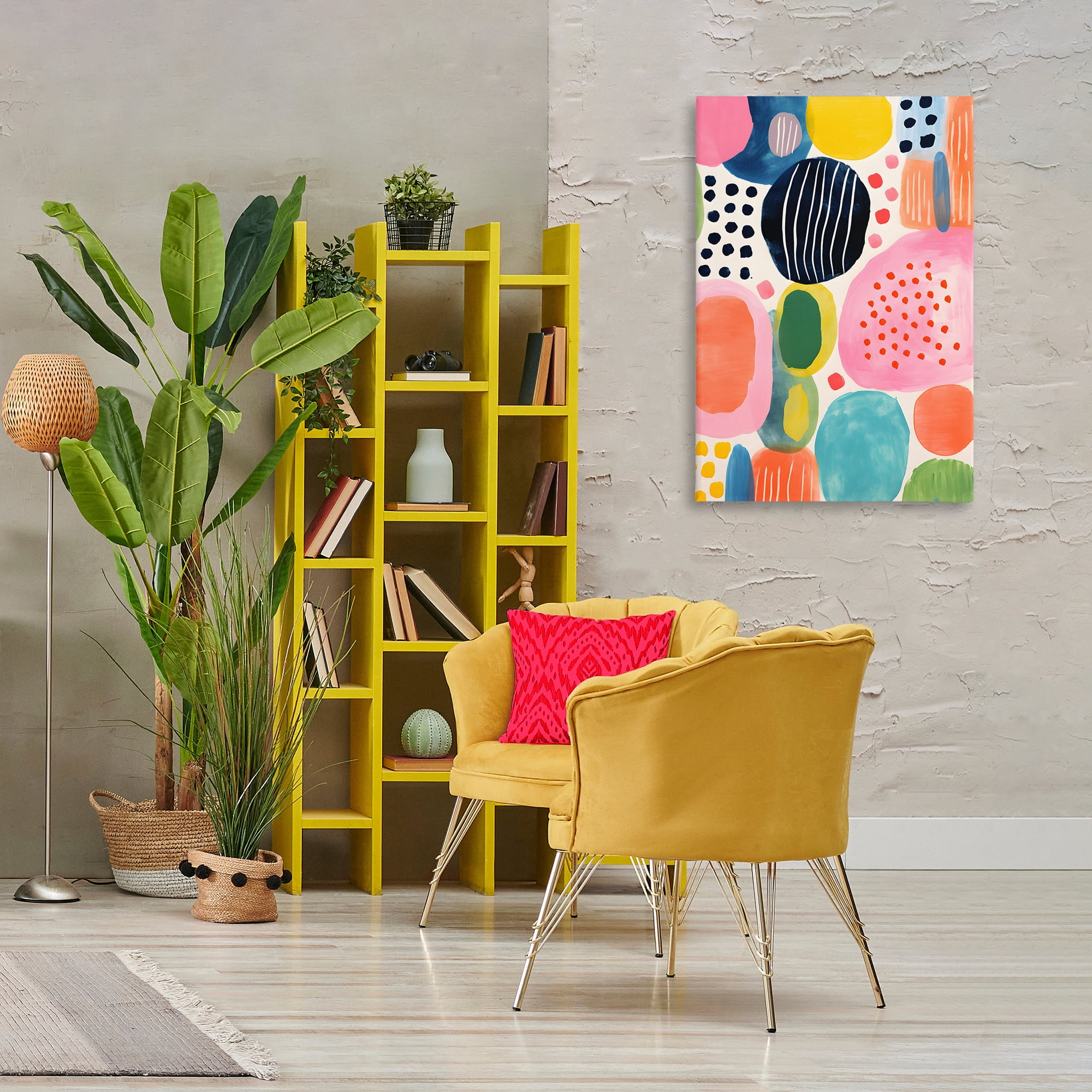 Stupell Industries Whimsical Patterned Shapes Abstract Painting Gallery Wrapped Canvas Art Print Wall Art, 24 x 36