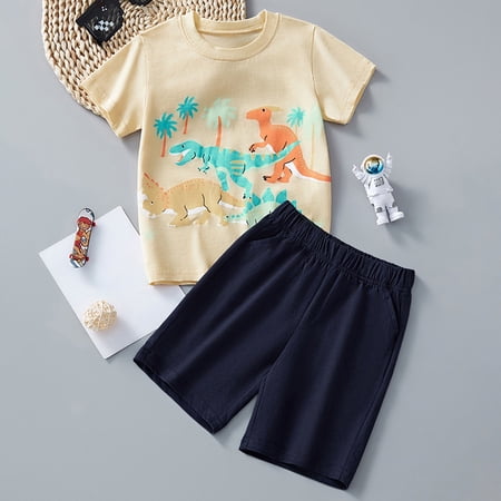 HUAXUN Boy s 2 Piece Outfits Clothing Set 2-Piece Short Sleeve Cute Tee and Pants Shorts Set Toddler 2 Piece Outfit Casual Outfits for Boy