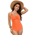 thumbnail image 4 of GEWSEY Womens One Piece Sexy Mesh Swimsuit Modest Tummy Control Bathing Suit Twist Front Swim Dress Swimwear 2025 (Orange, XXL), 4 of 9