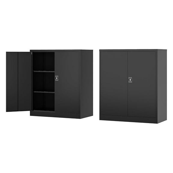 Metal Storage Cabinet-36” Tall Steel File Cabinets with Lockable Doors and Adjustable Shelves-Black Steel Storage Cabinet for Home Office,School,Garage