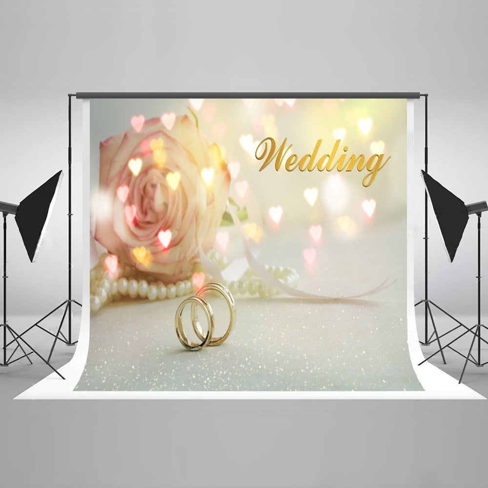GreenDecor Polyester Fabric 7x5ft Wedding Photography Backdrop Flower and Wedding Rings Photo Background Backdrops for Photographers