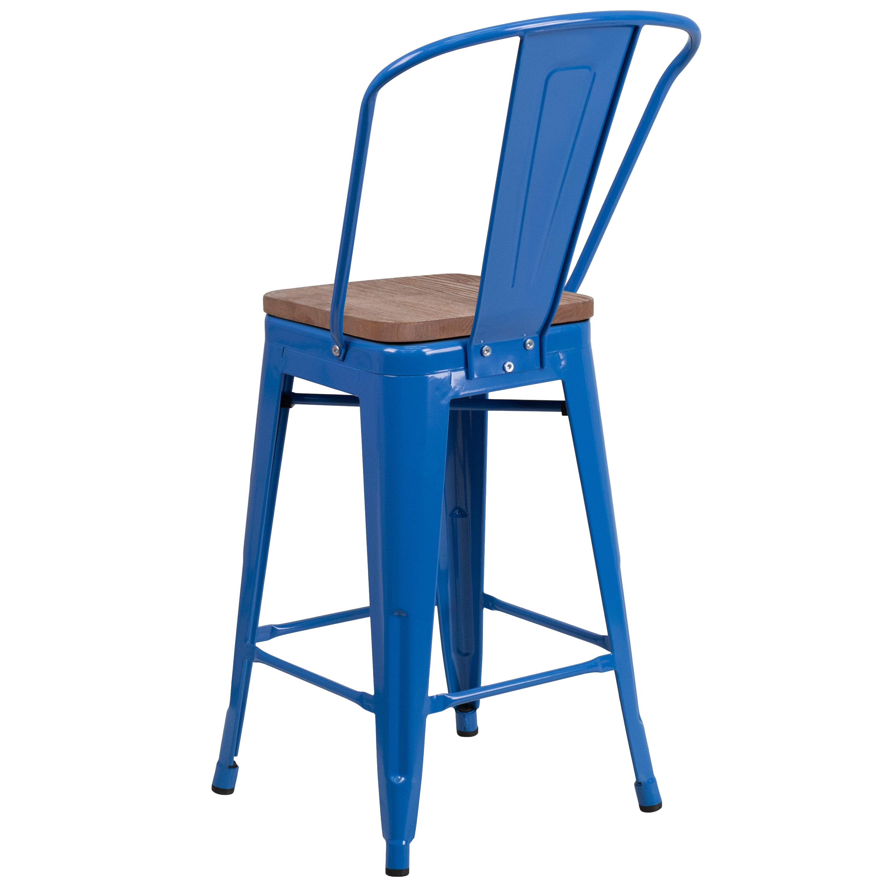 Flash Furniture 4 Pk. 24" High Blue Metal Counter Height Stool with Back and Wood Seat