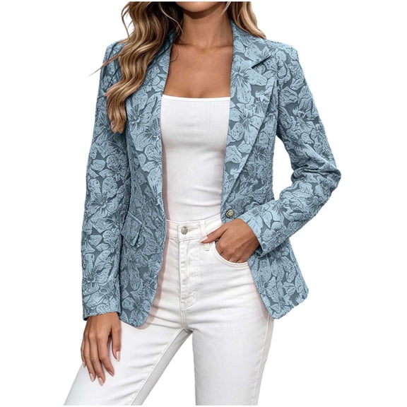 Levmjia Women Blazer Jacket Soft Lapel Collar Long Sleeve Floral Printed Outerwear Office Commute Holiday Casual Everyday Wear
