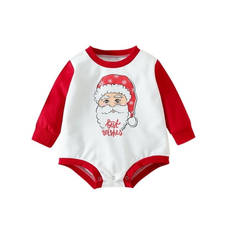 

Niuer Newborn Pullover Christmas Bodysuit Infant Casual Romper Crew Neck Home Santa Claus Print Xmas Playsuit White 60cm
