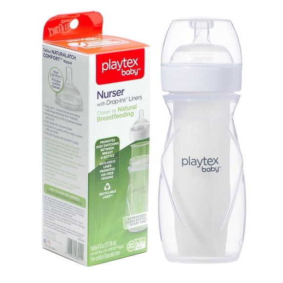 Playtex Baby® Anti-Colic Biberon, et, Anti-Gaz et Sans Air, avec 5 Sachets Pré-Stérilisés et Jetables, pour une Tétée Plus Proche de l'Allaitement Maternel, Format 240 ml.