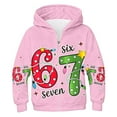 thumbnail image 2 of HUAXUN-67 Print Kids Zip Up Hoodie -67 Sweatshirt Cartoon & Number Graphic Jacket with Lining, Winter Windbreaker for Boys & Girls(Pink,3-4Years), 2 of 8