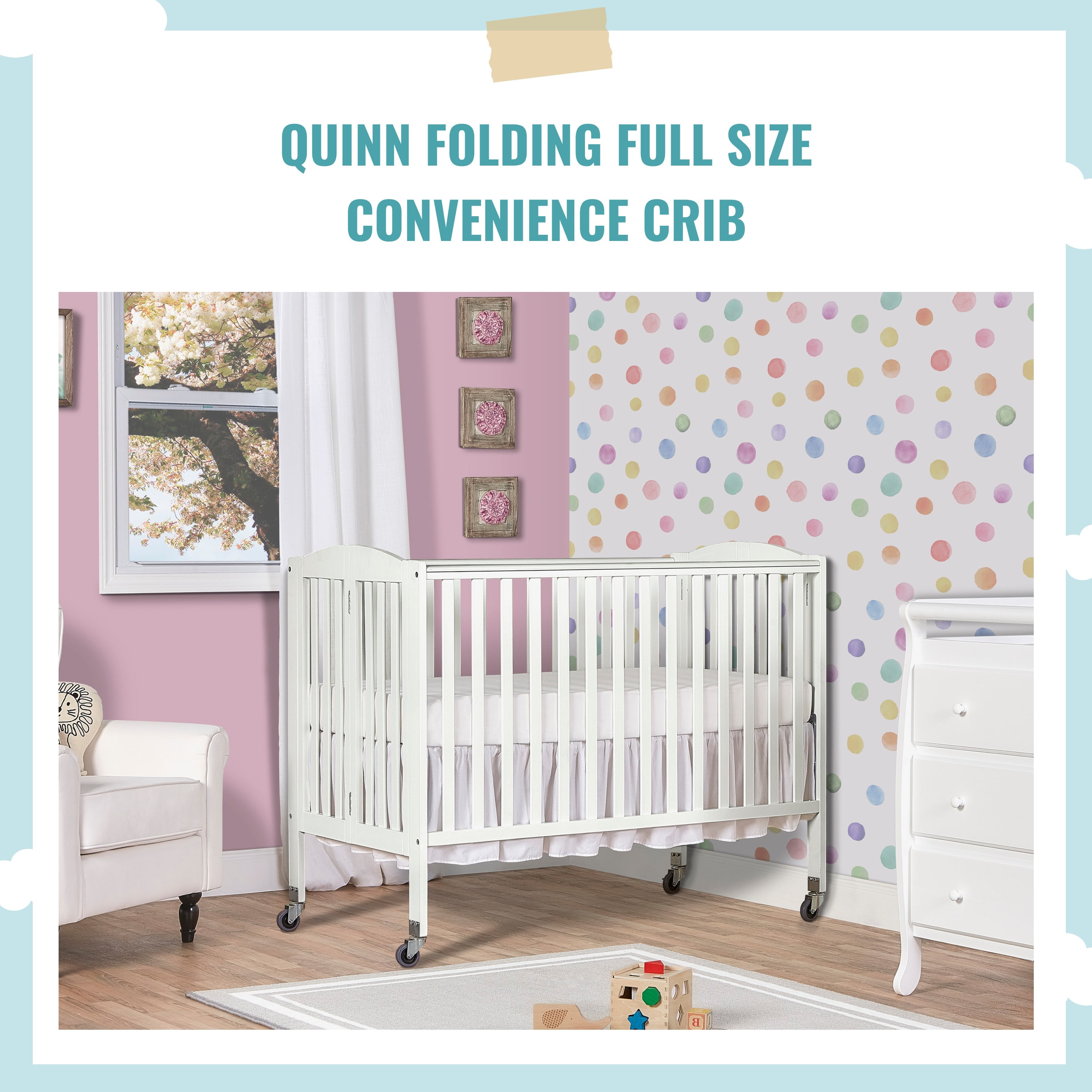 Dream On Me Folding Full Size Convenience Crib in Natural Comes