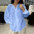 thumbnail image 2 of UTSJKR Womens Cotton Lined Shirts Casual V Neck Loose Fit Shirts Lightweight Thin Breathable Baggy Tops Beach Vacation Tops Sky Blue XL, 2 of 7