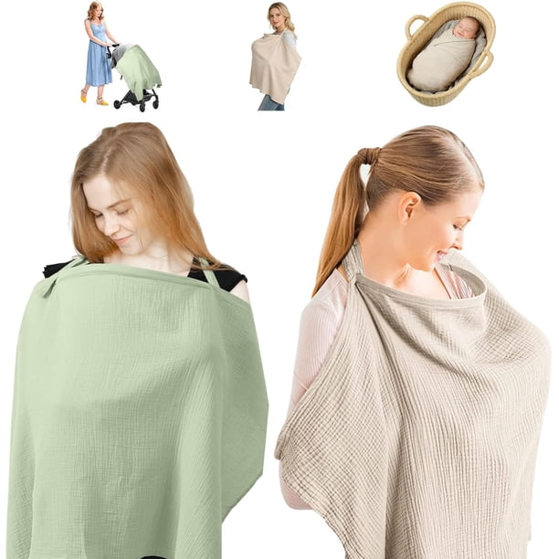 2PCS Manta de Lactancia, 360 ° Protector, Algodón Cubre Lactancia, Correa Ajustable Para el Cuello, Escote Curvo Manta Para Amamantar, Polivalente Cubre Lactancia