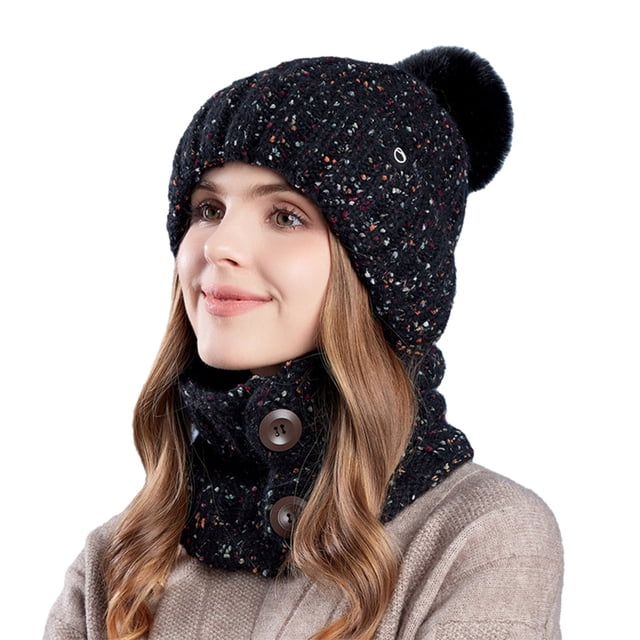 Adult Warm Hat Bib Two Piece Set Knitted Woolen Ear Protector for Outdoor Riding Winter Accessories