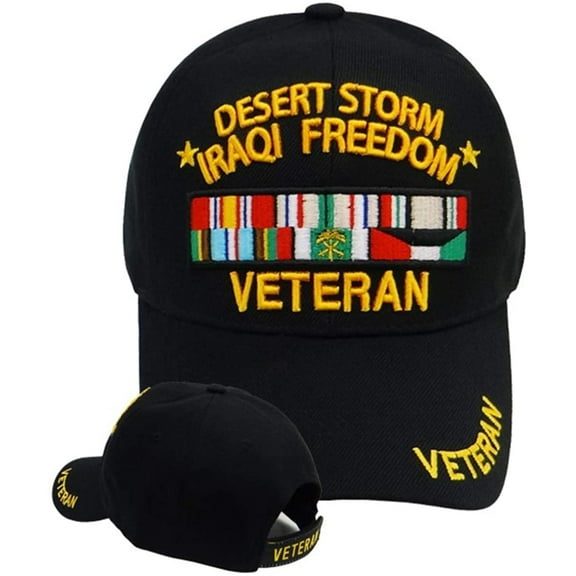 US Military Desert Storm Iraqi Freedom Veteran Black Adjustable Baseball Hat Cap