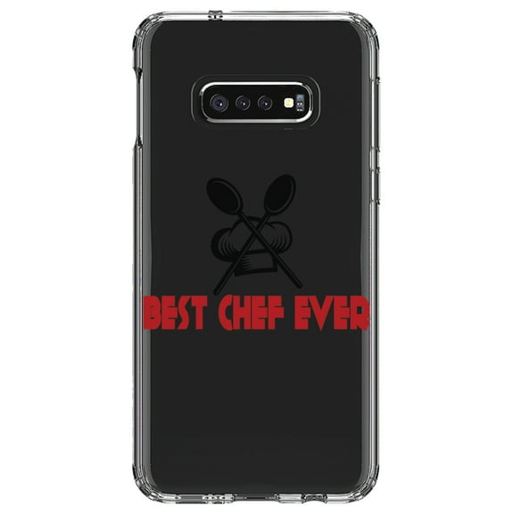 DistinctInk Clear Shockproof Hybrid Case for Samsung Galaxy S10e (5.8" Screen) - TPU Bumper Acrylic Back Tempered Glass Screen Protector - Best Chef Ever