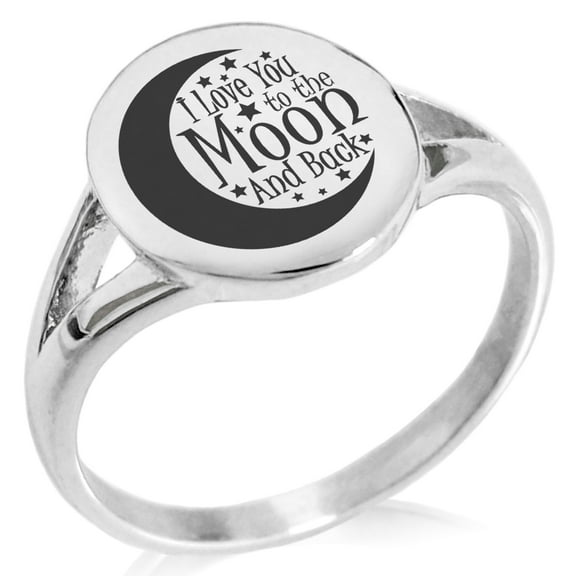 Tioneer Stainless Steel Crescent I Love You to the Moon and Back Minimalist Oval Top Polished Statement Ring