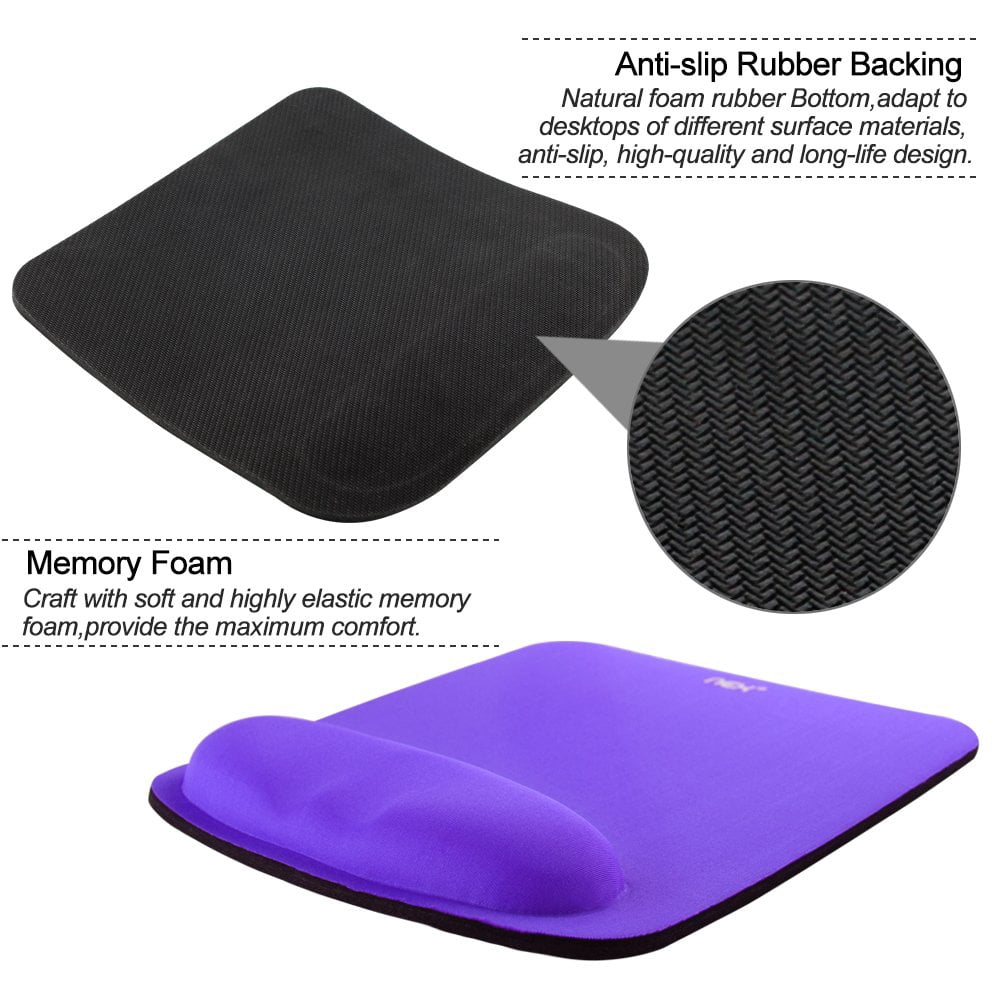 NEX Ergonomic Mouse Pad with Wrist Support, Memory Foam Keyboard Wrist Rest for Computer, Purple (NX-PAD005)