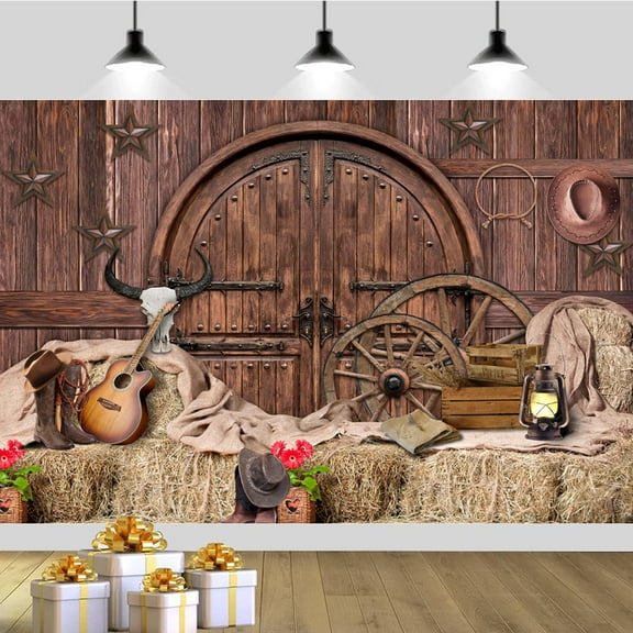 5 ft x 3 ft Brown Wooden Western Cowboy Barn Backdrop – Rustic Birthday Party Decoration for Western, Farmhouse, and Cowboy Themed Events