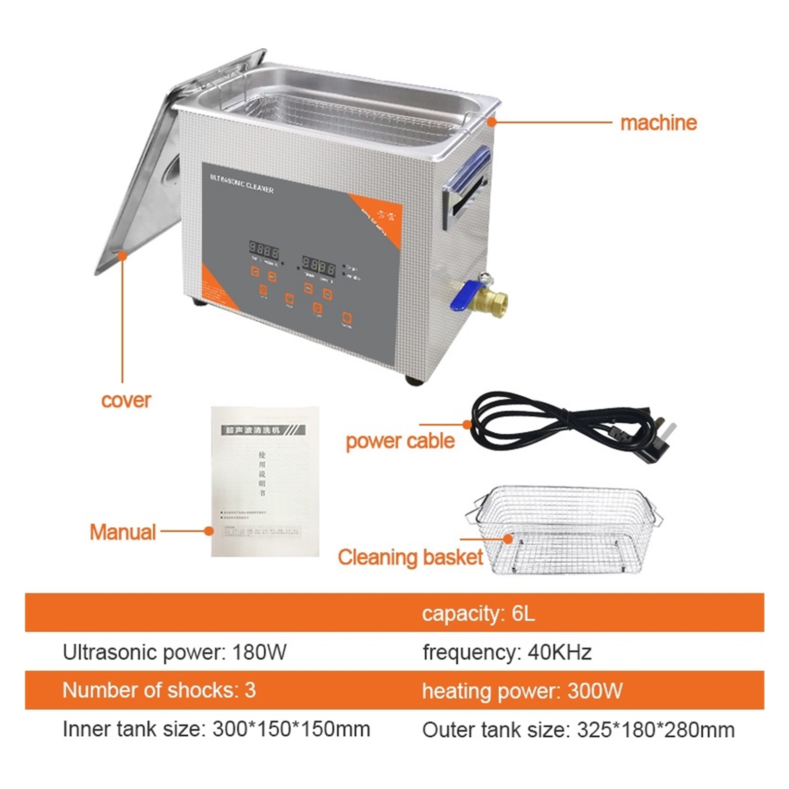 Digital Ultrasonic Cleaner Bath Heated Timer Degas For Vinyl Record Carburetor Injector Brass Auto Parts Engine 6L 180W ,Strong Cleaning