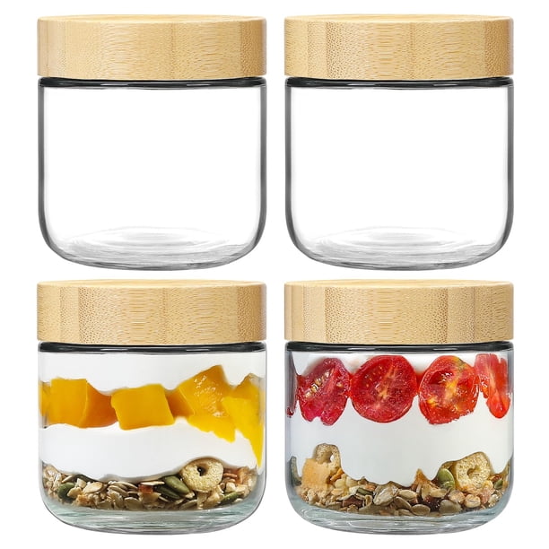 Frascos de vidrio NEGANY, paquete de 4, 300 ml con tapas herméticas y tapas de bambú