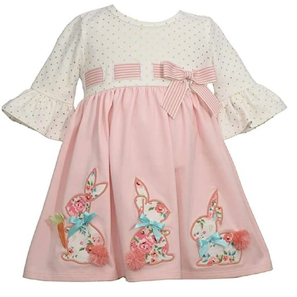 Bonnie Jean Girl's Easter Dress - Pink Bunny Dress for Baby Toddler and Little Girls - 3-6 Months