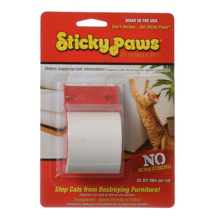 Pioneer Pet Sticky Paws Cat Scratch Deterrent Furniture Protecting Tape – 32.8ft Roll – Double Sided Tape For Cats To Protect Sofa Corner and Couch Protector