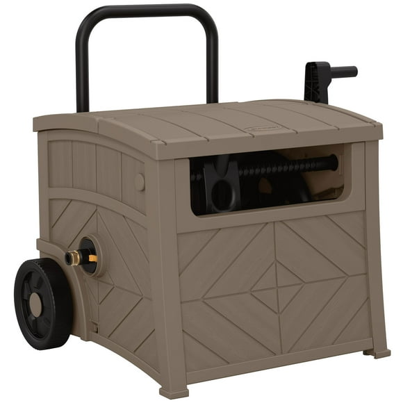 Suncast 150 Foot Baywood Smart Tube Hose Reel Hideaway Cart, Dark Taupe