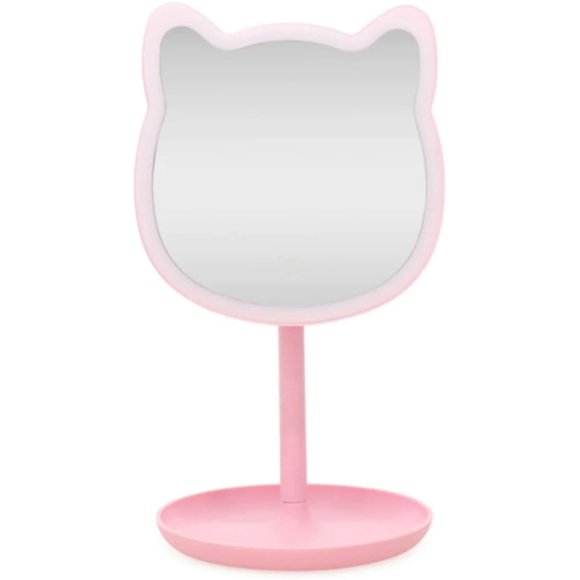 Pink Puurrfect Mirror Gifts, Cute Cat Ears Shape Mirrors Makeup with LED Lights Touch Control Smart Touch.