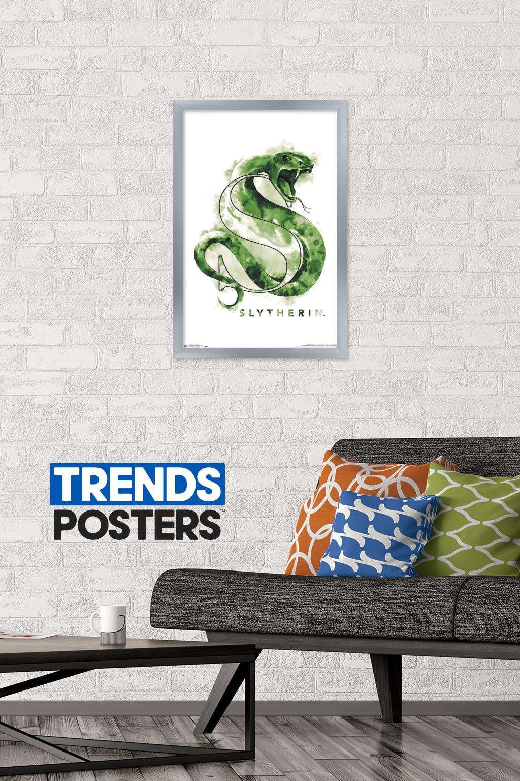 The Wizarding World: Harry Potter - Slytherin Illustrated House Logo Wall Poster, 14.725" x 22.375", Framed