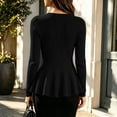 thumbnail image 6 of DYTTDG Women's Solid-Color Long-Sleeve Ribbed Cardigan | Crew Neck Button-Front Fitted Peplum Hem Knit Top for Casual & Daily Streetwear, 6 of 8