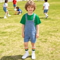 thumbnail image 4 of RTKFRFLM Kids' Denim Overall Shorts Set with Solid Color T-Shirt for Boys Girls School Stage Show 2 Piece Outfit Soft Breathable Daily Wear Trendy Elegant Clothing, 4 of 6