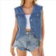 thumbnail image 3 of Chaleco Vaquero para Mujer, Cuello en V, Sin Mangas, con Botones y Corte Vaquero. Azul S, 3 of 10