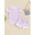 thumbnail image 2 of Biezeib Baby Boy Girl Summer Outfit Patchwork Crew Neck Short Sleeve Rompers Elastic Waist Shorts 2Pcs Clothes Set, 2 of 9