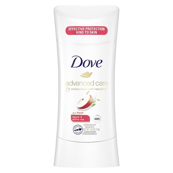 Dove Advanced Care Antiperspirant Deodorant Stick For Women, Apple & White Tea, For 48 Hour Protection And Soft And Comfortable Underarms, 2.6 Oz
