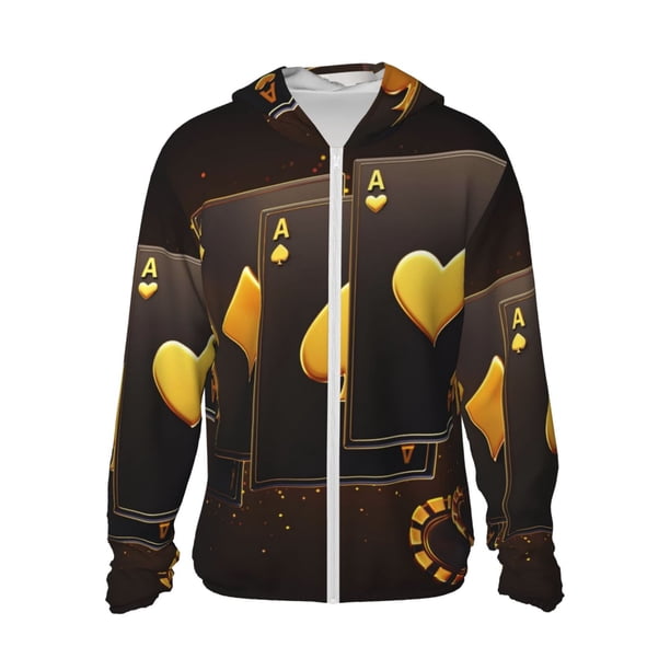 Fotbe Casino Playing Cards Chaqueta con Protección Solar UPF 50+ para Hombre y Mujer, Camisa con Capucha y Bolsillos-XX-Large