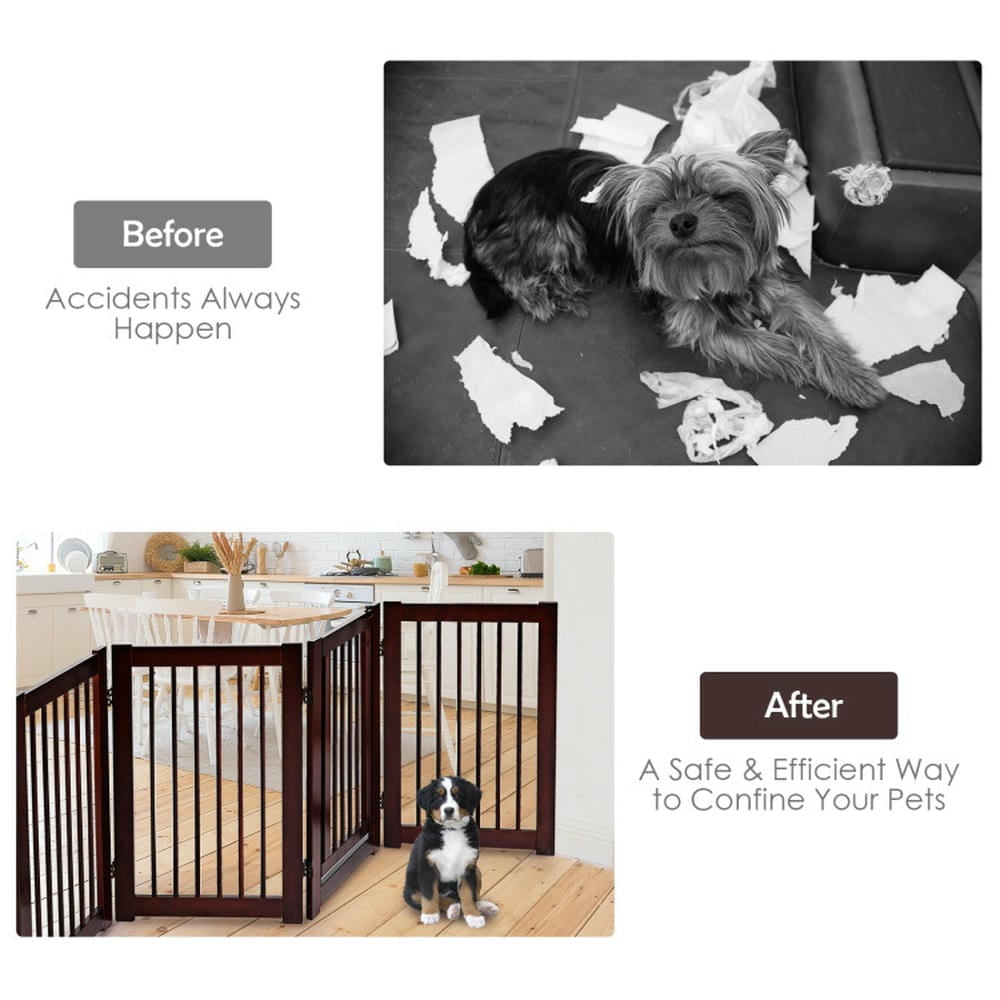 YYAo Dog Gates for The House,Dog Gate for Stairs,Pet Gate Safety Fence, 30 Inch Configurable Folding 4 Panel Wood Fence