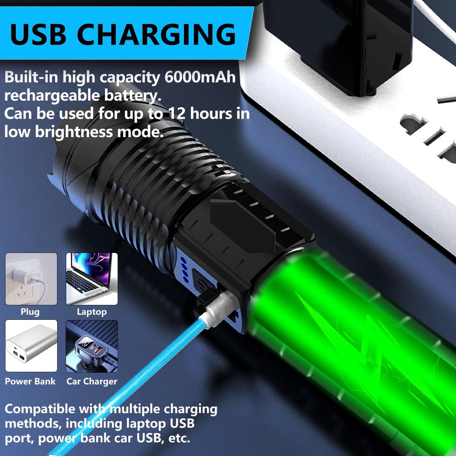 Rechargeable LED Flashlights, 990,000 Lumens Super Bright Flash Light, 7 Modes with COB Work Light, IPX6 Waterproof, Adjustable Tactical Powerful Handheld Flash Light for Home,Camping and Emergencies
