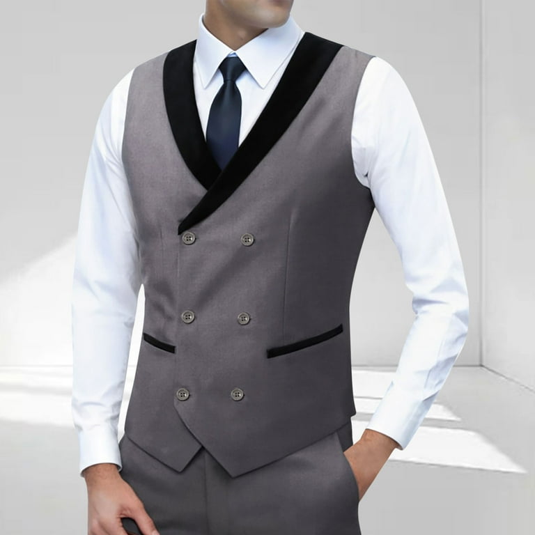 ZCFZJW Fashion Mens Tuxedo Vest Double Breasted Shawl Collar Slim