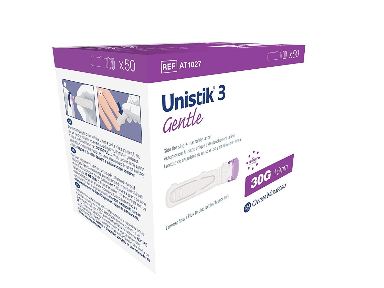 Owen Mumford Unistik 3 Gentle Single Use Safety Lancets, 50 Count