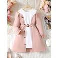 thumbnail image 3 of Mikrdoo 11T Big Girls Dress 12 Years Kid Girls Stylish Long Sleeve Color Block Off Shoulder Splicing Belted Dress One Piece Asymmetrical Dress For Fall Winter, 3 of 9