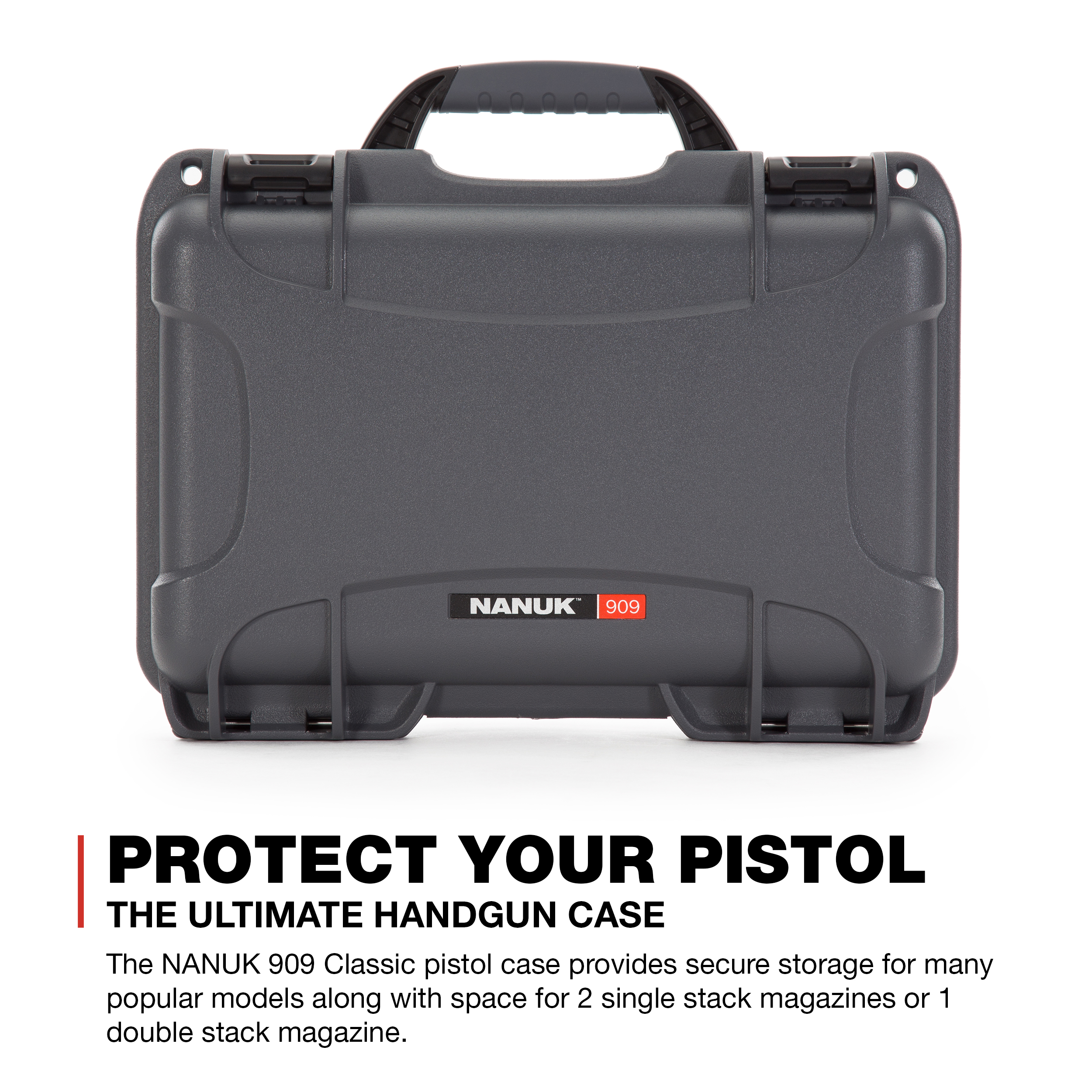 Nanuk 909 Waterproof Professional Classic Pistol/Gun Case, Military Approved with Custom Insert - Graphite