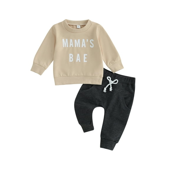 Bagilaanoe 2PCS Toddler Baby Boy Long Pants Set Letter Print Long Sleeve Sweatshirt Pullover Tops   Drawstring Sweatpants 3M 6M 12M 18M 24M 3T Kids Casual Sweatsuits