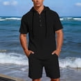 thumbnail image 2 of Linen Outfits for Men 2 Piece Outfits Big and Tall Short Sleeve Button Down Hoodies & Elastic Waist Shorts with Pockets Sets Casual Tracksuits Loungewear 2026 Summer Vacation Outfits, 2 of 9