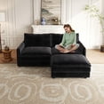 thumbnail image 2 of Corduroy Fabric Loveseat Sofa Couch with 1 Footrest for Living Room,2 Seater L-Shaped Sectional with Ottoman, Upholstered Large Size Deep Seat 2-Seat Sofa with 2 cushions, 2 of 12