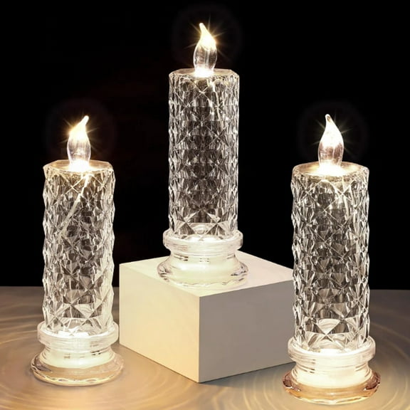 StlyGar Rose Shadow LED Flameless Candles, Battery Operated Candles, Led Pillar Candle Flickering Decoration for Valentines Anniversary Wedding Christmas Decorations(1pcs,7.2in)