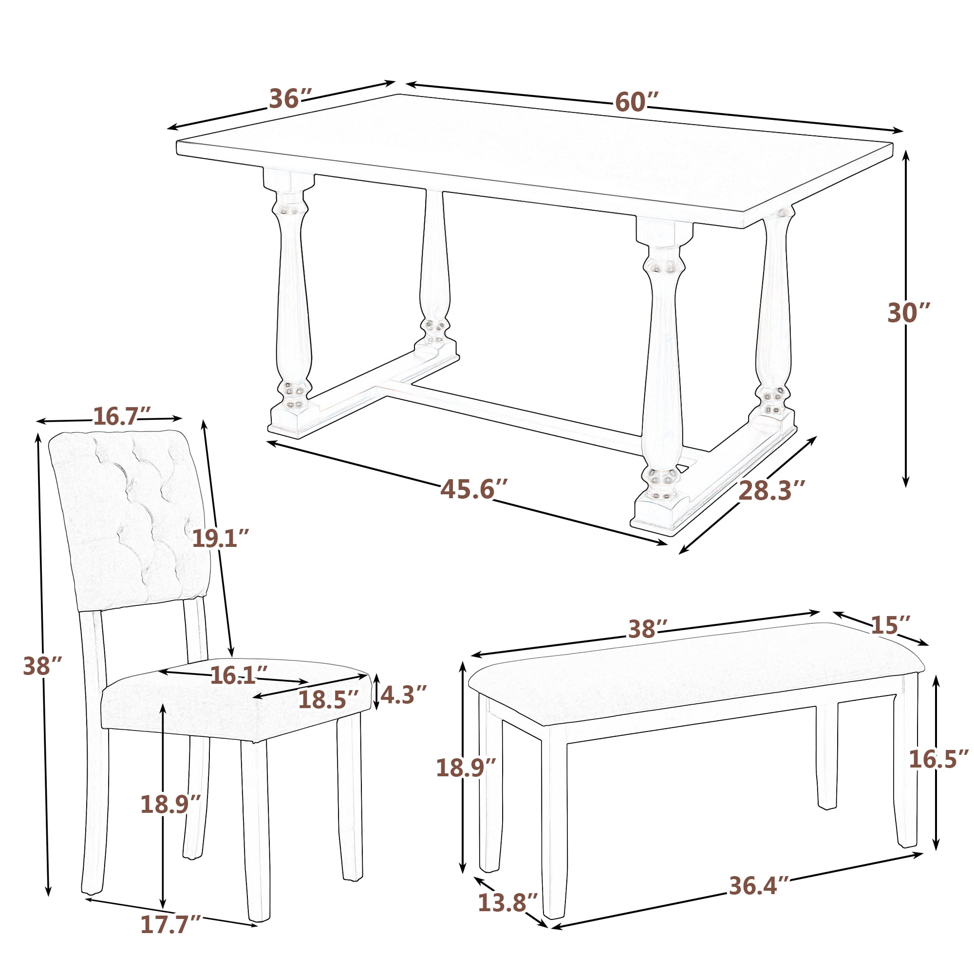 Howcool 6-Piece Dining Room Set, Special-Shaped Legs, Foam Covered Seat Backs & Cushions, Espresso
