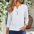 thumbnail image 2 of Women's V Neck Long Sleeve Button Down Blouse Tops Shirts Tunics Casual Business Work Office Vacation Outfits Fashion Essential Gift for Ladies | CSEONE,White L, 2 of 9