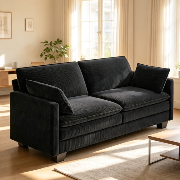 71" Loveseat Sofa, 25.2" Deep Seat Loveseat with Padded Arms, Curduroy Loveseat Small Couch for Living Room, Small Spaces, Dorms, Office, Black