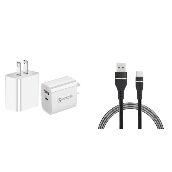 18W Dual-Port Wall Charger (High Powered Fast Charging USB-C Power Delivery/USB-A Quick Charge 3.0) and USB Type-C Cable (3.3 Feet) Compatible with Moto G Pure